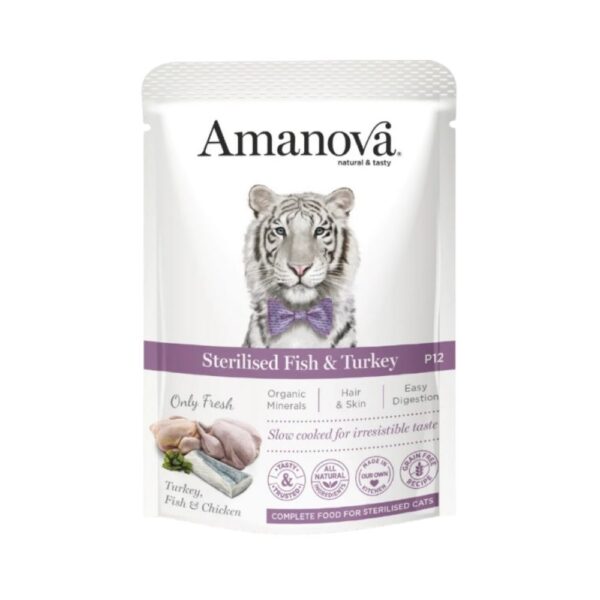 Amanova Gato Patê Peixe e Peru Saqueta 85g