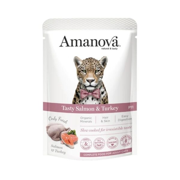 Amanova Gato Patê Salmão e Peru Saqueta 85g