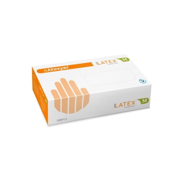 Luvas de Latex Sem Pó Rubbergold com 100 unidades